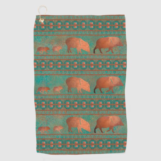 サウスウエストカワイジャベリーナファミリーカッパーティール（緑がかった色） ゴルフタオル (正面)