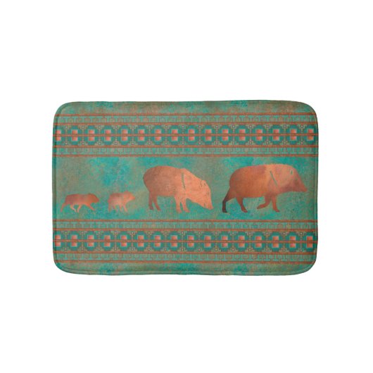 サウスウエストカワイジャベリーナファミリーカッパーティール（緑がかった色）スモール バスマット (正面)