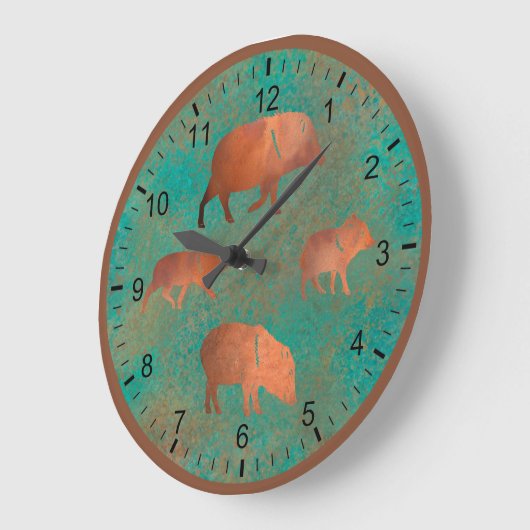 サウスウエストカワイジャベリーナファミリーカッパーティール（緑がかった色） ラージ壁時計 (傾斜)