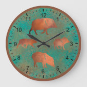 サウスウエストカワイジャベリーナファミリーカッパーティール（緑がかった色） ラージ壁時計 (正面)