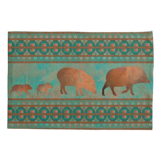 サウスウエストカワイジャベリーナファミリーカッパーティール（緑がかった色） 枕カバー (裏面-左)