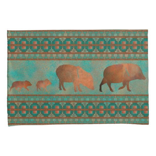 サウスウエストカワイジャベリーナファミリーカッパーティール（緑がかった色） 枕カバー (正面右)