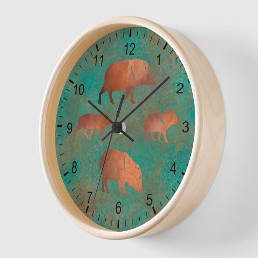 サウスウエストカワイジャベリーナファミリーカッパーティール（緑がかった色）額縁 壁時計 (傾斜)