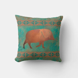 サウスウエストジャベリーナダディ銅ティール（緑がかった色）パターン16in クッション