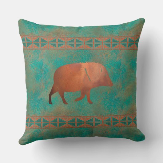 サウスウエストジャベリーナダディ銅ティール（緑がかった色）パターン20in クッション (裏面)