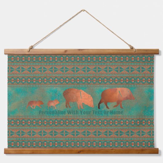 サウスウエストジャベリーナファミリーコッパーティール(緑がかった色) パーソナライズされた 吊り下げ型タペストリー (正面)