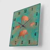 サウスウエストジャベリーナファミリーティール（緑がかった色）ウエスタンナンバーズ スクエア壁時計 (傾斜)