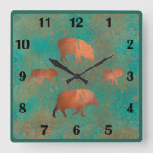 サウスウエストジャベリーナファミリーティール(緑がかった色)レギュラーナンバー スクエア壁時計 (正面)