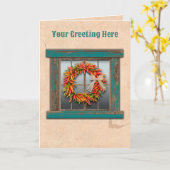 サウスウエストチリストラリース素朴ブルーウィンドウ カード (黄色い花)