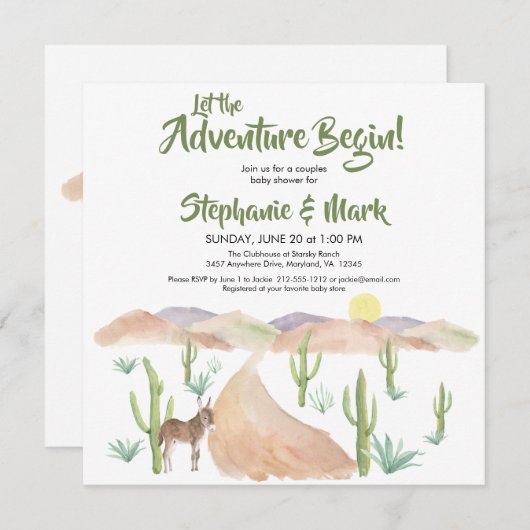 サウスウエストデザートアドベンチャーベビーシャワースクエア 招待状 (正面/裏面)