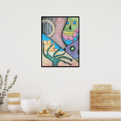 サウスウエストデザートスカルフォークアート ポスター (キッチン)