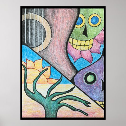 サウスウエストデザートスカルフォークアート ポスター (正面)