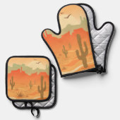 サウスウエストデザートデザイン 鍋つかみ&鍋敷きセット (正面/裏面)