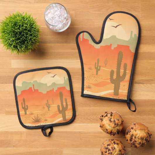 サウスウエストデザートデザイン 鍋つかみ&鍋敷きセット (トップダウン)