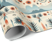 サウスウエストデザートブルーテラコッタオレンジフェザー ラッピングペーパー (ロールコーナー)