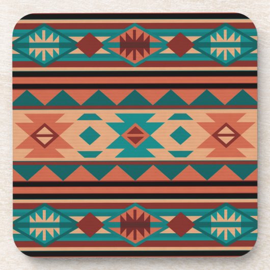 サウスウエストトライバルパターンターコイズテラコッタ コースター (正面)