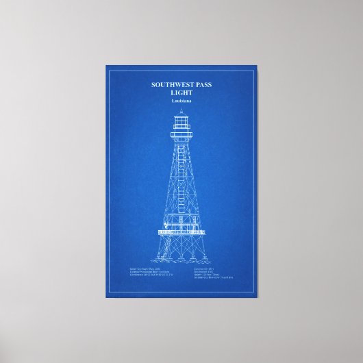 サウスウエストパスライトハウス – ルイジアナ州 – AD キャンバスプリント (正面)