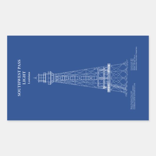 サウスウエストパスライトハウス – ルイジアナ州 – AD 長方形シール (正面)