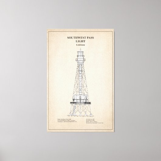 サウスウエストパスライトハウス – ルイジアナ – SBD キャンバスプリント (正面)