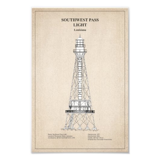 サウスウエストパスライトハウス – ルイジアナ – SBD フォトプリント            (正面)