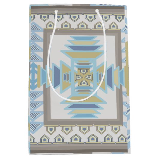 サウスウエストブルースインディアンブランケットアートデザイン ミディアムペーパーバッグ (正面)