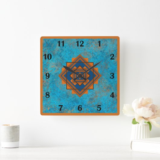 サウスウエストマウンテンピークターコイズレギュラースタイル スクエア壁時計 (ホーム)