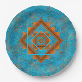 サウスウエストマウンテンピークターコイズ幾何学的プリント ペーパープレート