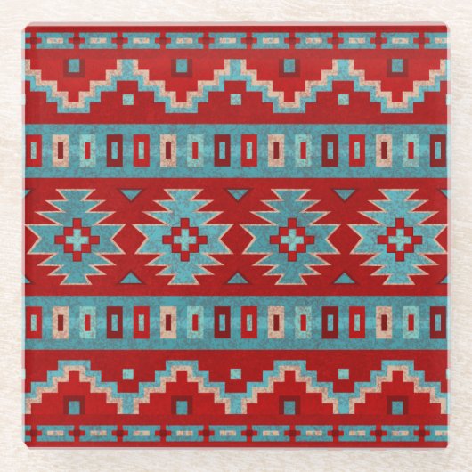 サウスウエストメサスターコイズ&レッド ガラスコースター (正面)