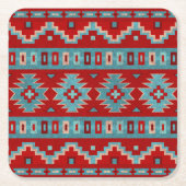 サウスウエストメサスターコイズ&レッド スクエアペーパーコースター (正面)