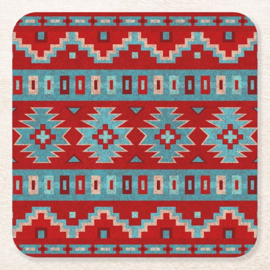 サウスウエストメサスターコイズ&レッド スクエアペーパーコースター (正面)