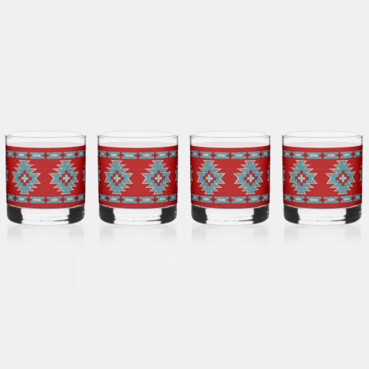 サウスウエストメサスレッドとターコイズ ウイスキーグラス (正面)