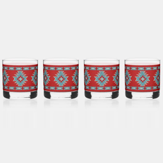 サウスウエストメサスレッドとターコイズ ウイスキーグラス (左)