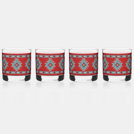 サウスウエストメサスレッドとターコイズ ウイスキーグラス (右)