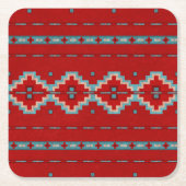 サウスウエストメサスレッドとターコイズ スクエアペーパーコースター (正面)