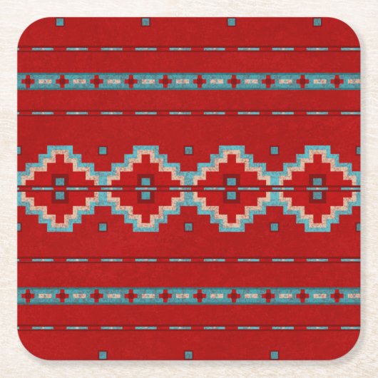 サウスウエストメサスレッドとターコイズ スクエアペーパーコースター (正面)