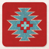 サウスウエストメサスレッドとターコイズ スクエアペーパーコースター (正面)