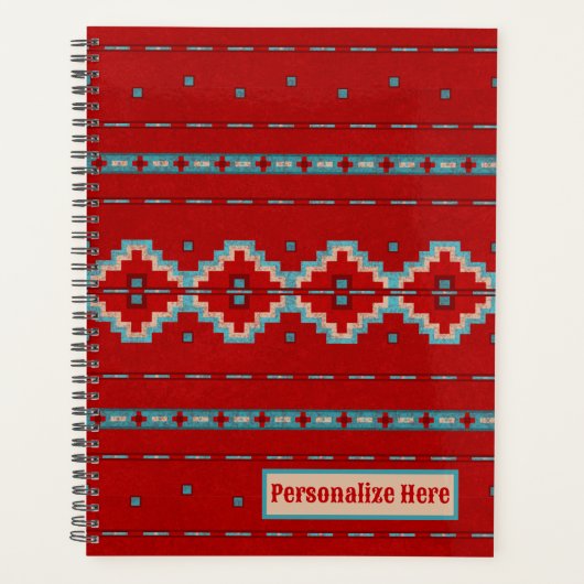 サウスウエストメサスレッドとターコイズ パーソナライズされた プランナー手帳 (正面)