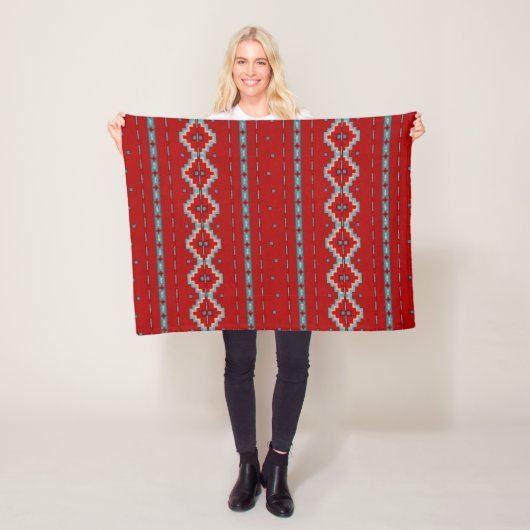 サウスウエストメサスレッド&ターコイズスモール フリースブランケット (インサイチュ)