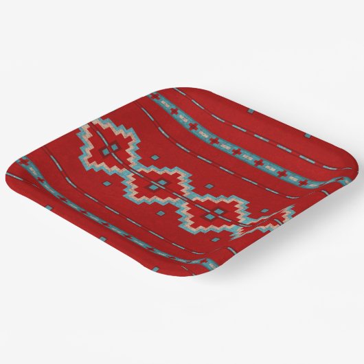 サウスウエストメサスレッド&ターコイズ幾何学的デザイン ペーパープレート (傾斜あり)