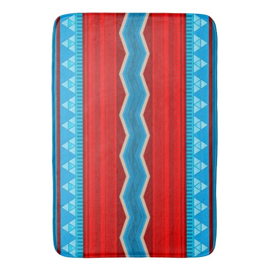 サウスウエストリバーキャニオンジオメトリックレッドターコイズ バスマット (正面縦)