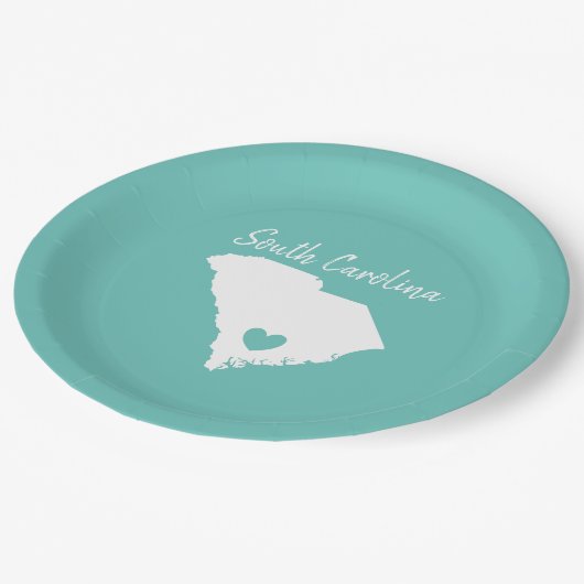 サウスカロニアホーム州マップラブハートシェイプ ペーパープレート (アングル)
