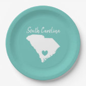 サウスカロニアホーム州マップラブハートシェイプ ペーパープレート (正面)