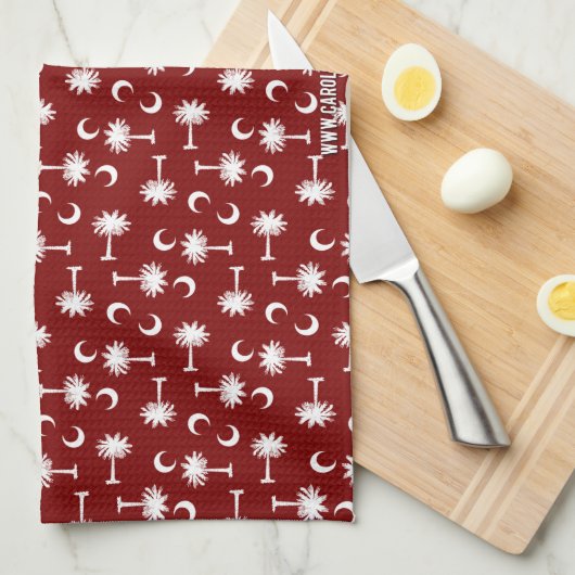 サウスカロライナのパルメットの月の旗のガーネット キッチンタオル (四つ折り)