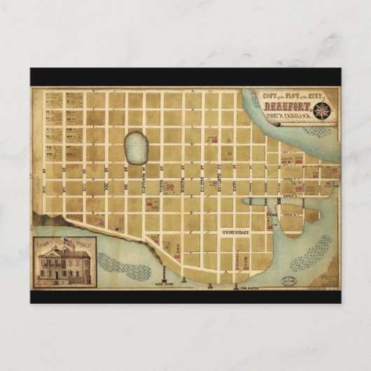 サウスカロライナのボフォート市の地図（1860年） ポストカード (正面)