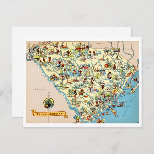 サウスカロライナのヴィンテージの地図 ポストカード (正面/裏面)