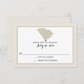 サウスカロライナの地図とハート |ウェディングRSVP 出欠カード (正面/裏面)