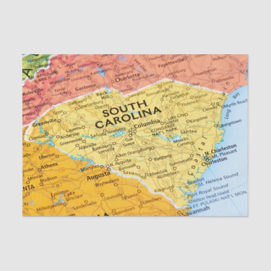 サウスカロライナの地図 薄葉紙 (正面)