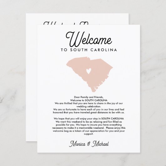サウスカロライナウェルカムレターの旅程ANY COLOR (正面/裏面)