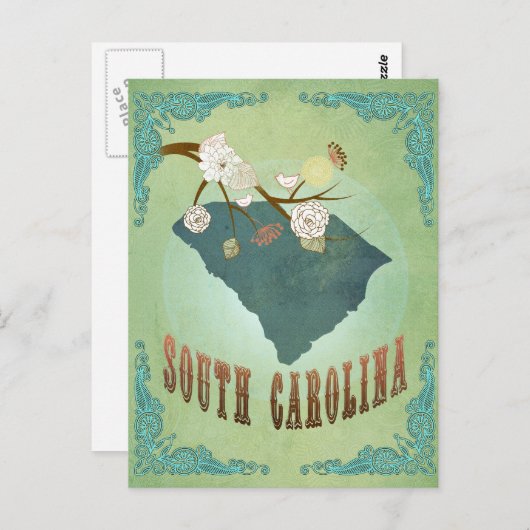 サウスカロライナモダンヴィンテージ州の地図 – 緑 ポストカード (正面/裏面)
