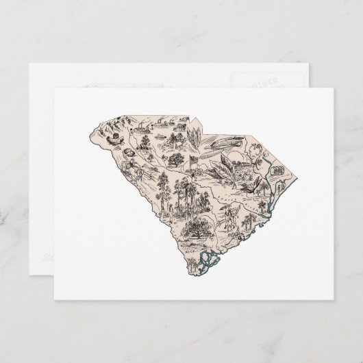 サウスカロライナヴィンテージ写真マップアンティークグラフ ポストカード (正面/裏面)